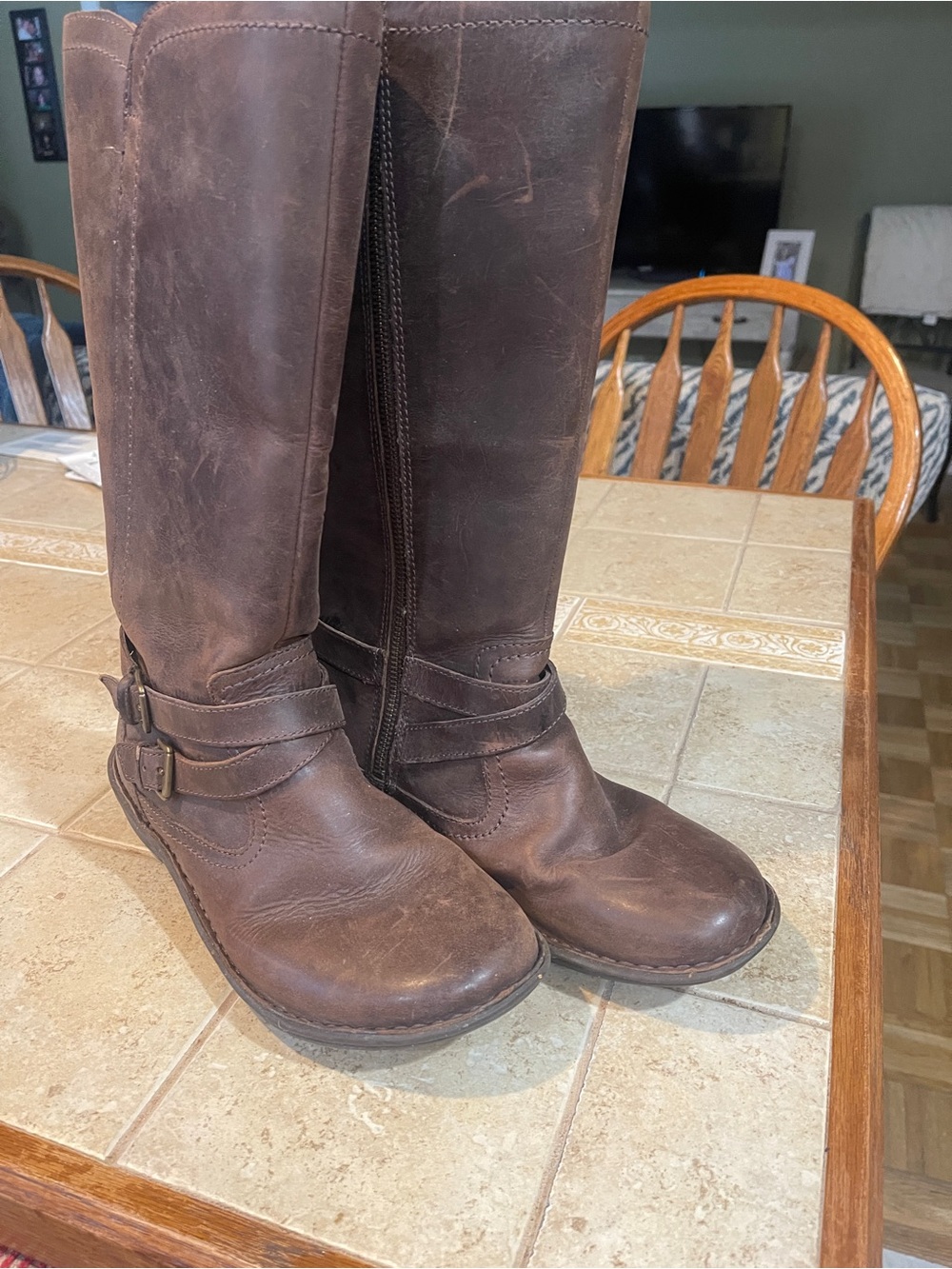 UGG Women's Tall Dark Brown Leather Riding Boots with Buckle